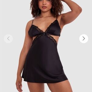 LA SENZA Black Satin Lace Cut-Out Babydoll Slip Nightgown Lingerie Size XS